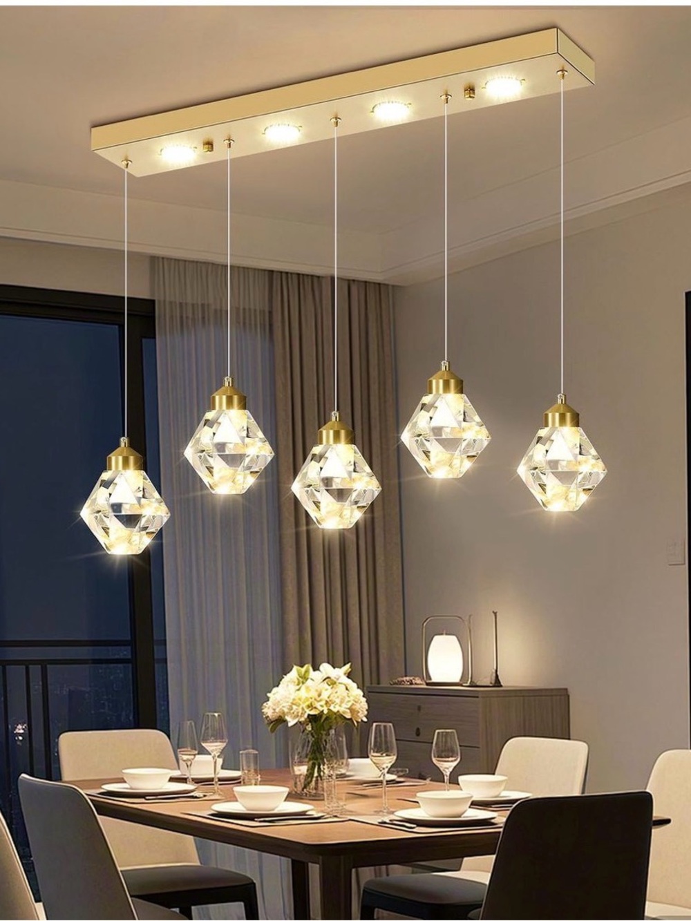 Crystal Diamond Pendant Chandelier Light - Gold,